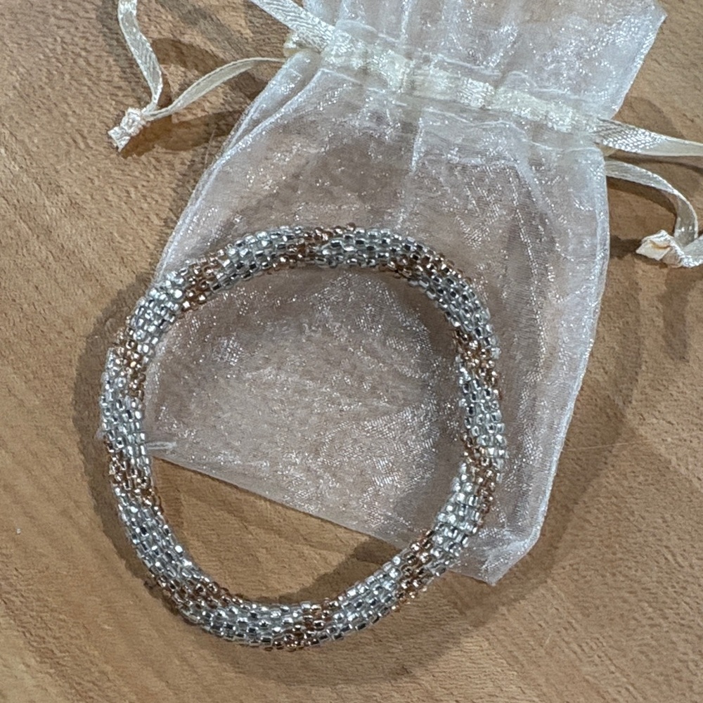 Elegant Silver and rose Gold Twist bead Bracelet